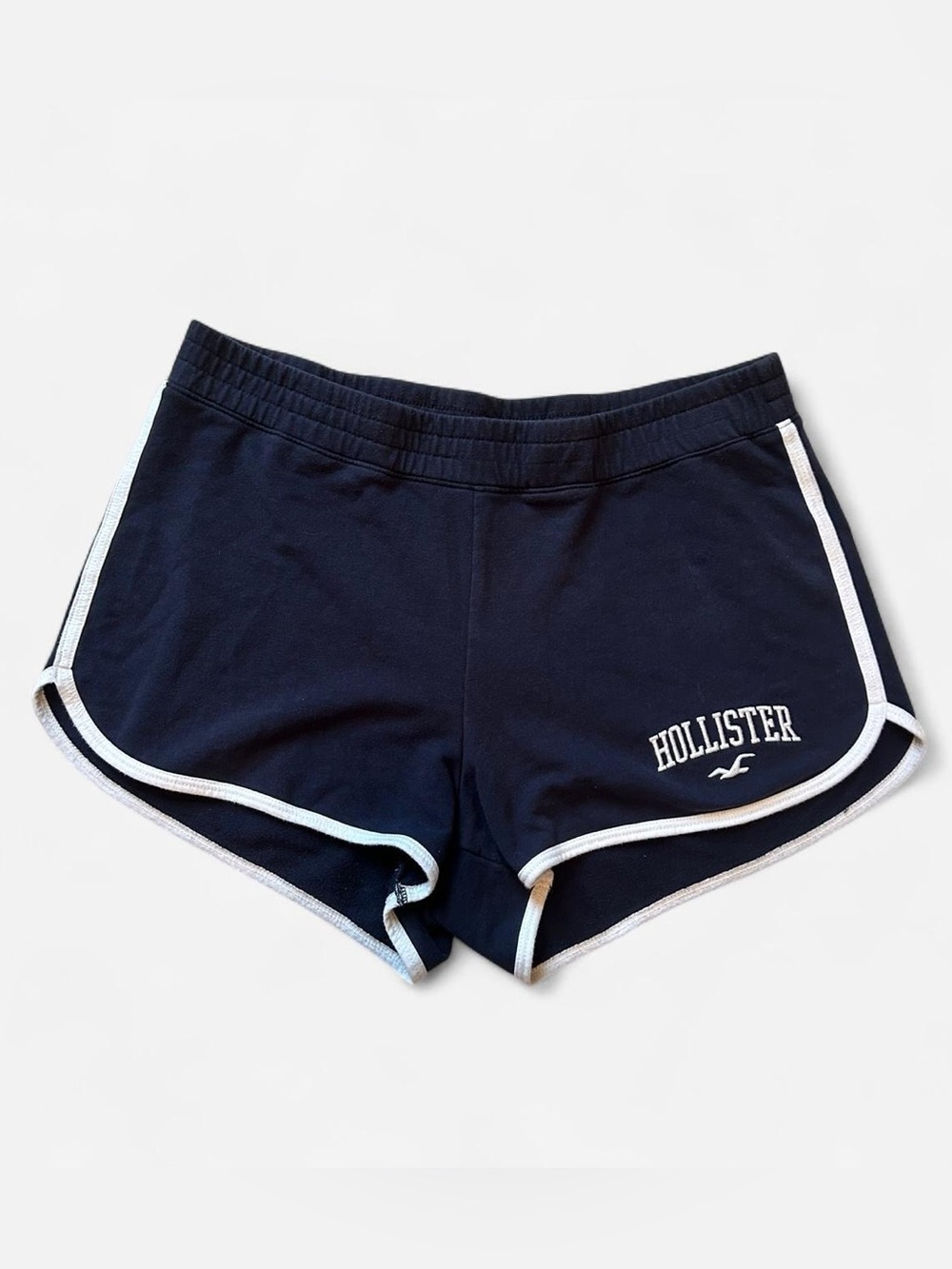 Hollister Women's Navy Blue Athletic Shorts with White Trim